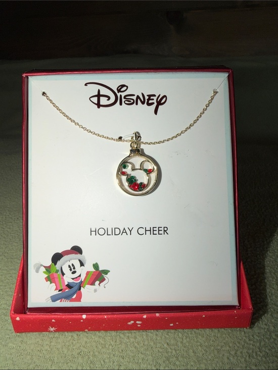 Disney Jewelry - Disney Gold Holiday Mickey Pendant Necklace with Red and Green Accents
